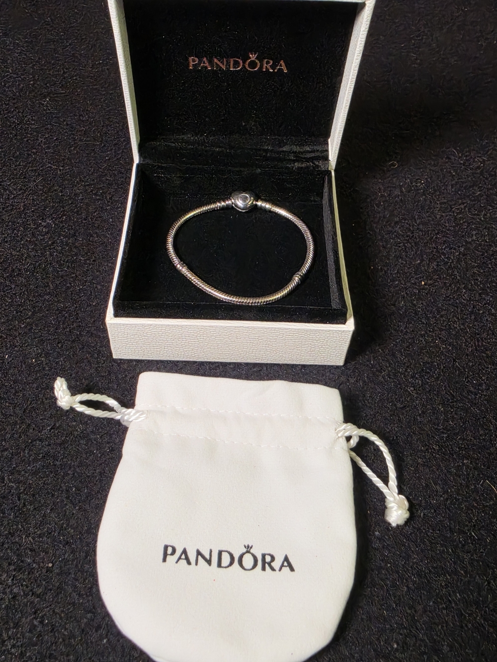 Authentic Pandora Heart Clasp Snake Chain Bracelet with Box & Pouch